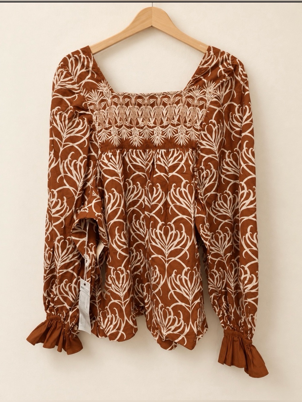Happy x nature Brown misty ruffle print Women's Top size xl